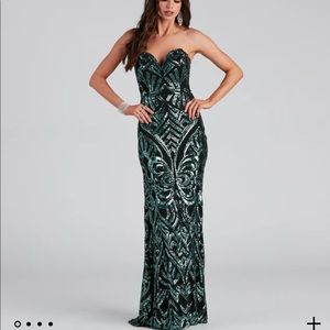 Formal sequin lace-up gown